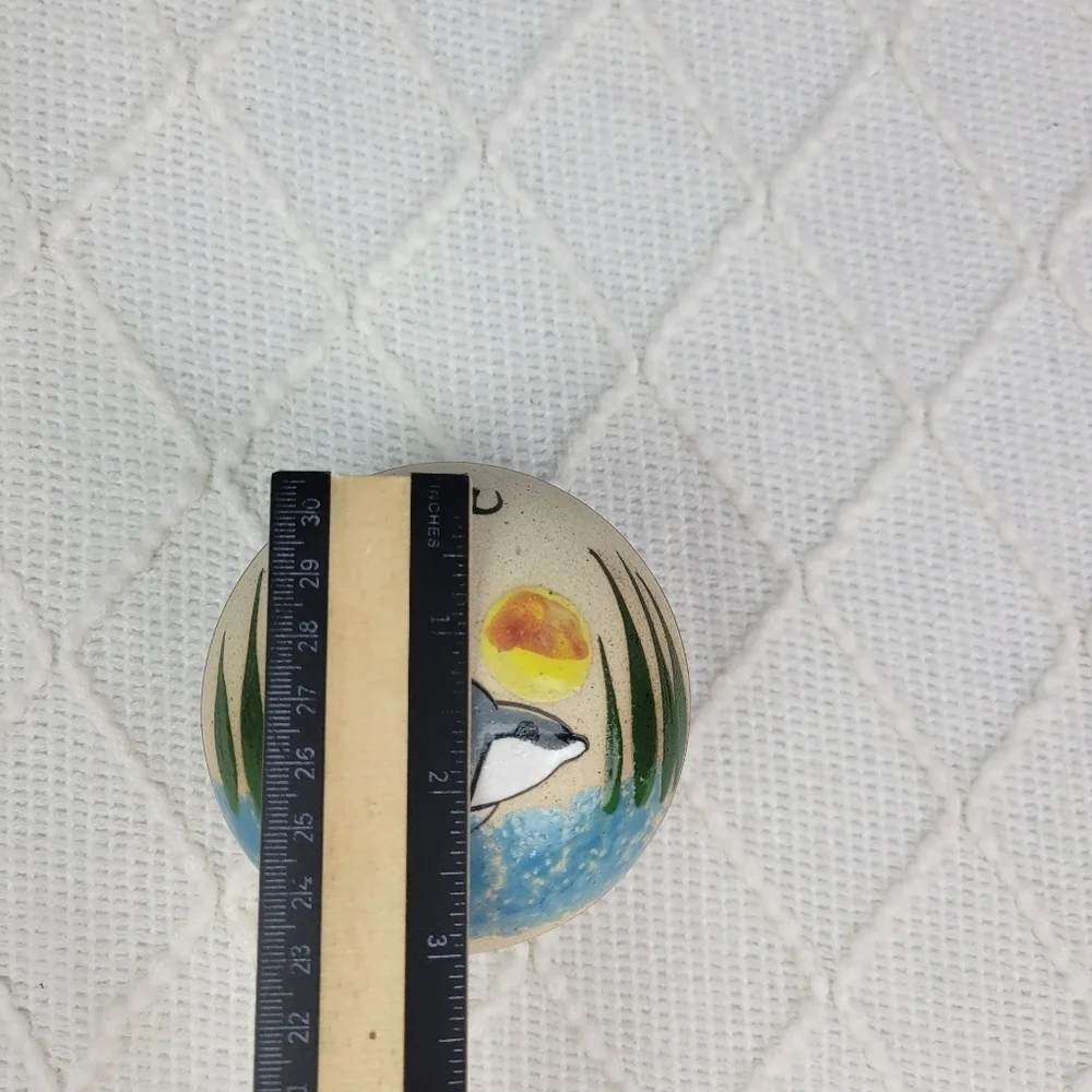 Puerto Vallarta Hand Painted Pottery Trinket Dish Dolphin Mexico‎